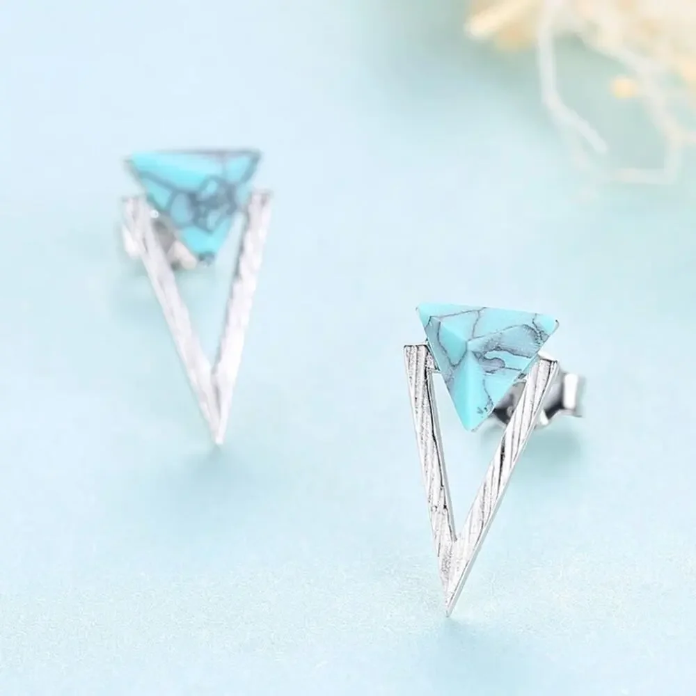 NEW sterling silver and turquoise triangle stud drop earrings jewelry B23A